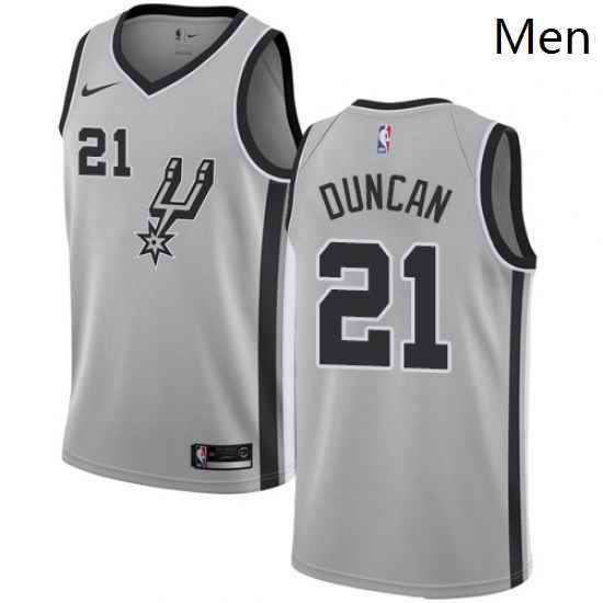 Mens Nike San Antonio Spurs 21 Tim Duncan Authentic Silver Alternate NBA Jersey Statement Edition